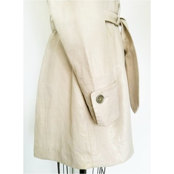 AX Armani Exchange Womens Linen Trench Coat Tan with Metallic Gold Thread  M - Picture 10 of 11